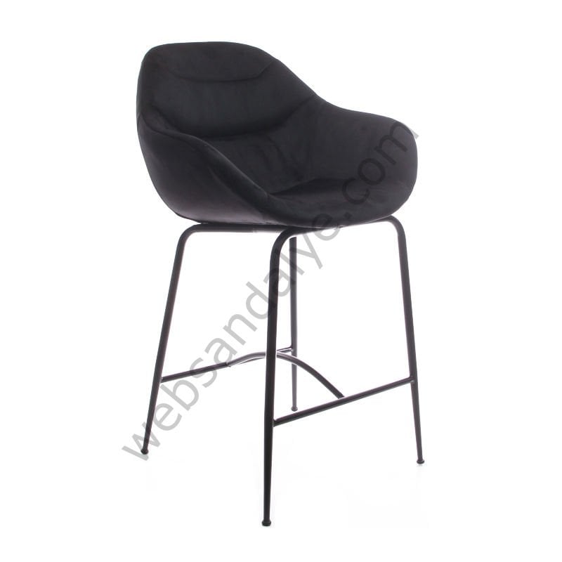 Arfa Desenli Metal Ayak  Bar Sandalyesi Siyah Keten - 75 CM