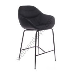 Arfa Desenli Metal Ayak  Bar Sandalyesi Siyah Keten - 75 CM