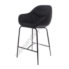 Arfa Desenli Metal Ayak  Bar Sandalyesi Siyah Keten - 75 CM