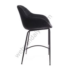 Arfa Desenli Metal Ayak  Bar Sandalyesi Siyah Keten - 65 CM