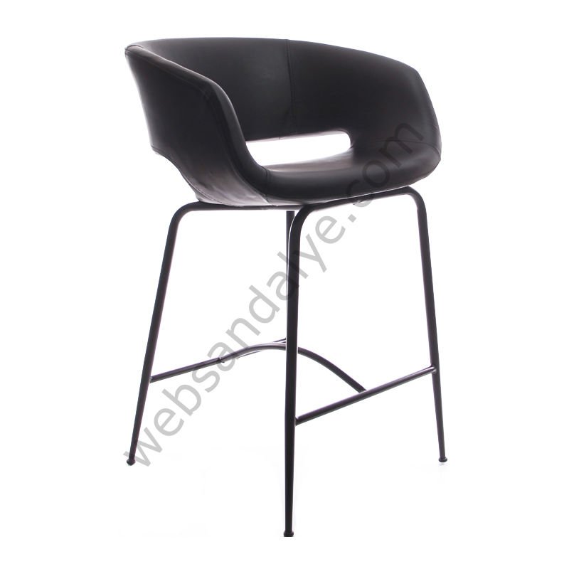 Sude Metal Ayaklı Bar Sandalyesi Siyah Deri - 75 CM