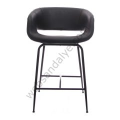 Sude Metal Ayaklı Bar Sandalyesi Siyah Deri - 65 CM