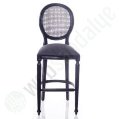 Panama Siyah Hasırlı Bar Sandalyesi Gri Kumaş