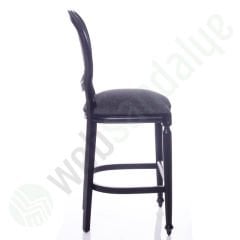 Panama Siyah Hasırlı Bar Sandalyesi Gri Kumaş