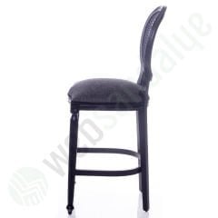 Panama Siyah Hasırlı Bar Sandalyesi Gri Kumaş