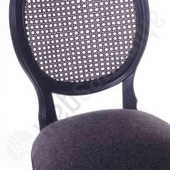 Panama Siyah Hasırlı Bar Sandalyesi Gri Kumaş