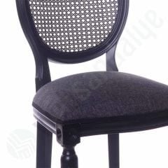 Panama Siyah Hasırlı Bar Sandalyesi Gri Kumaş