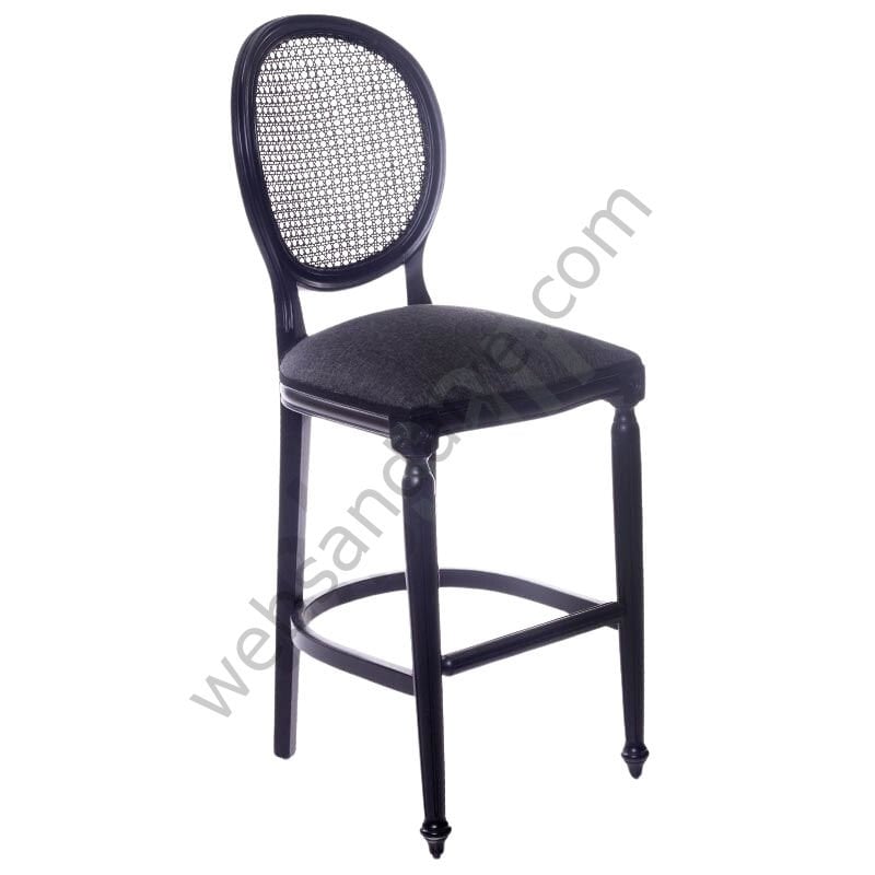Panama Siyah Hasırlı Bar Sandalyesi Gri Kumaş