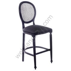 Panama Siyah Hasırlı Bar Sandalyesi Gri Kumaş