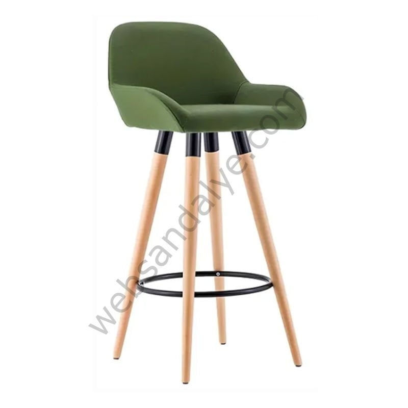 WS Ahşap Ayak Bar Sandalyesi 75 cm - Yeşil