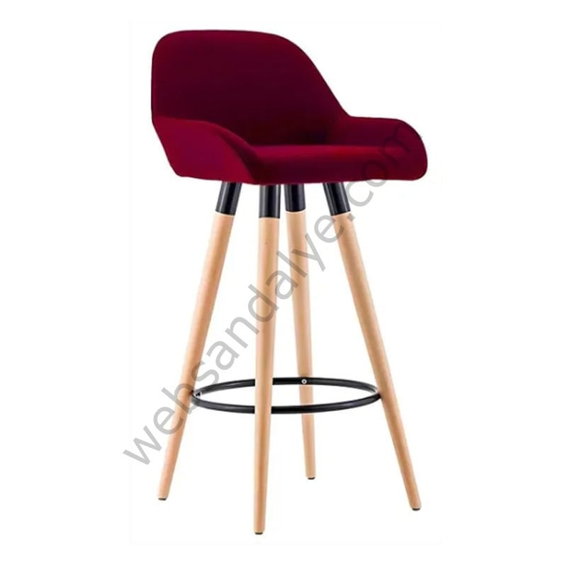 WS Ahşap Ayak Bar Sandalyesi 75 cm - Bordo