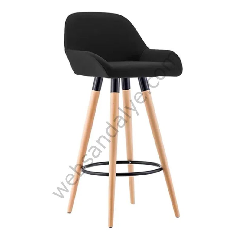 WS Ahşap Ayak Bar Sandalyesi Siyah - 65 cm
