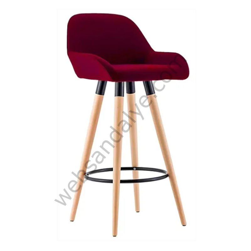 WS Ahşap Ayak Bar Sandalyesi Bordo - 65 cm