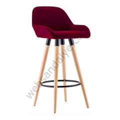 WS Ahşap Ayak Bar Sandalyesi Bordo - 65 cm