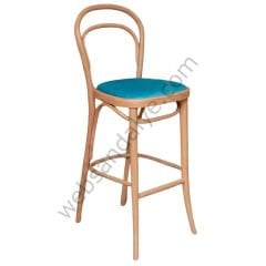Kapi Mavi Döşemeli Thonet Ahşap Bar Sandalyesi Natural