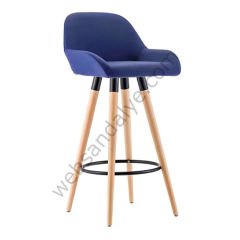 WS Ahşap Ayak Bar Sandalyesi Mavi - 65 cm