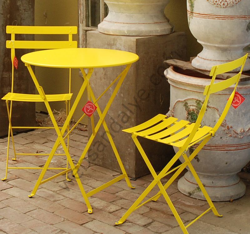 Side Katlanır Ferforje Masa Sandalye Seti Sarı
