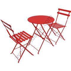 Side Katlanır Ferforje Masa Sandalye Seti Kırmızı