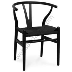 Truva Hasırlı Ahşap Sandalye Siyah