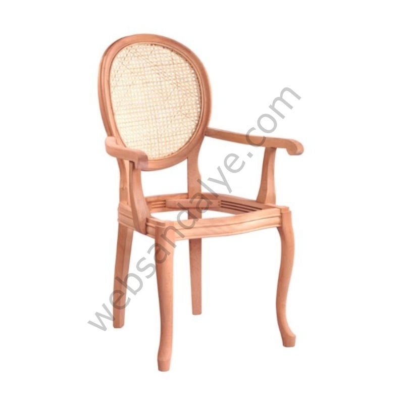 Rotterdam Hasırlı Kollu Ham Ahşap Sandalye