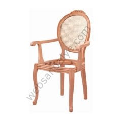 Rotterdam Hasırlı  Kollu Oymalı Ham Ahşap Sandalye