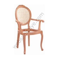 Rotterdam Hasırlı  Kollu Oymalı Ham Ahşap Sandalye