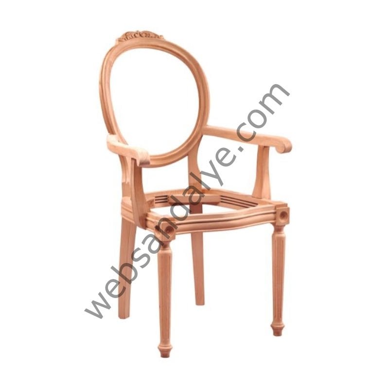 Lahey Ham Oymalı Kollu Ahşap Sandalye