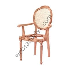 Lahey Hasırlı Oymalı Kollu Ham Ahşap Sandalye