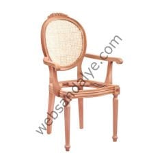 Lahey Hasırlı Oymalı Kollu Ham Ahşap Sandalye