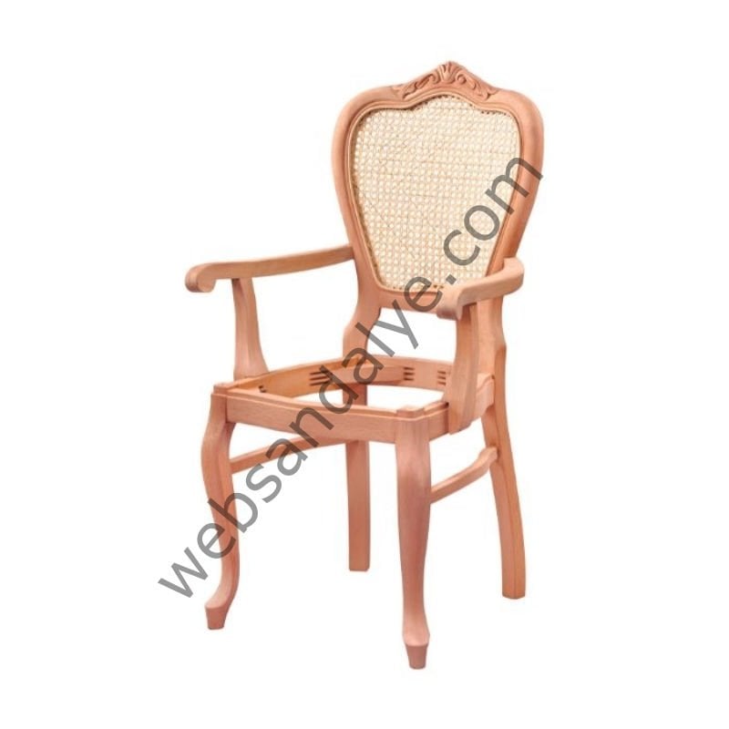 Tilburg Klasik Hasırlı Oymalı Kollu Ahşap Sandalye