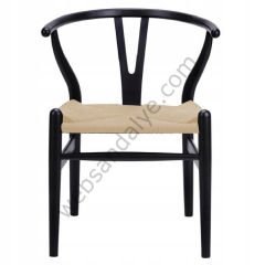 Truva Hasırlı Ahşap Sandalye Siyah Krem