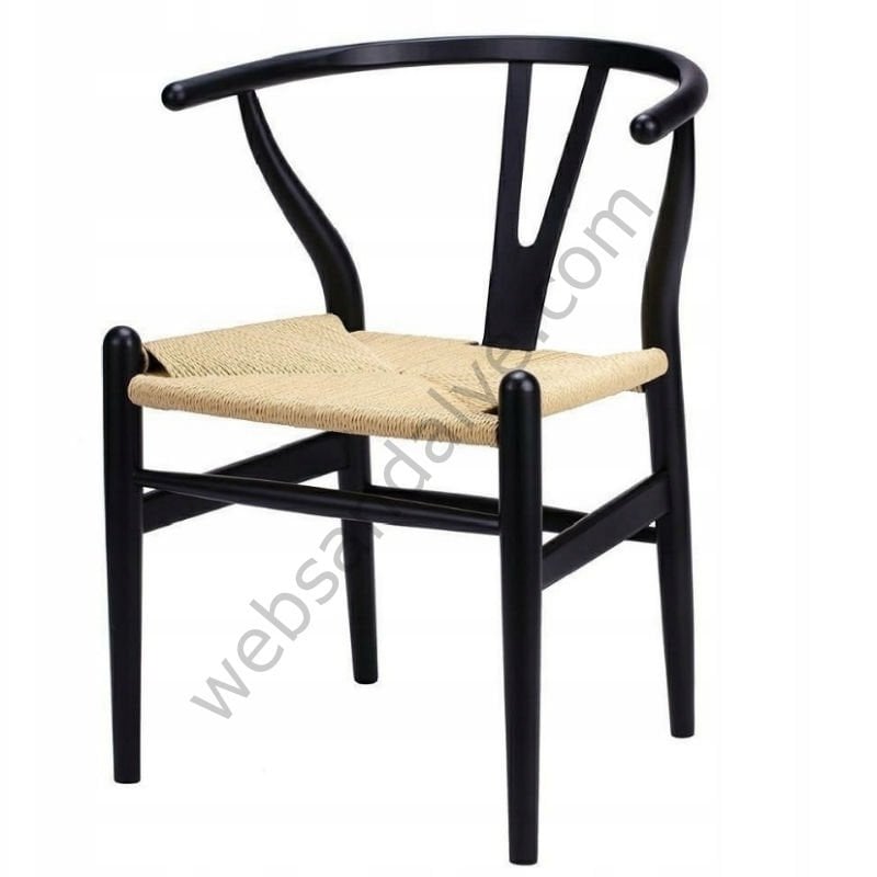 Truva Hasırlı Ahşap Sandalye Siyah Krem